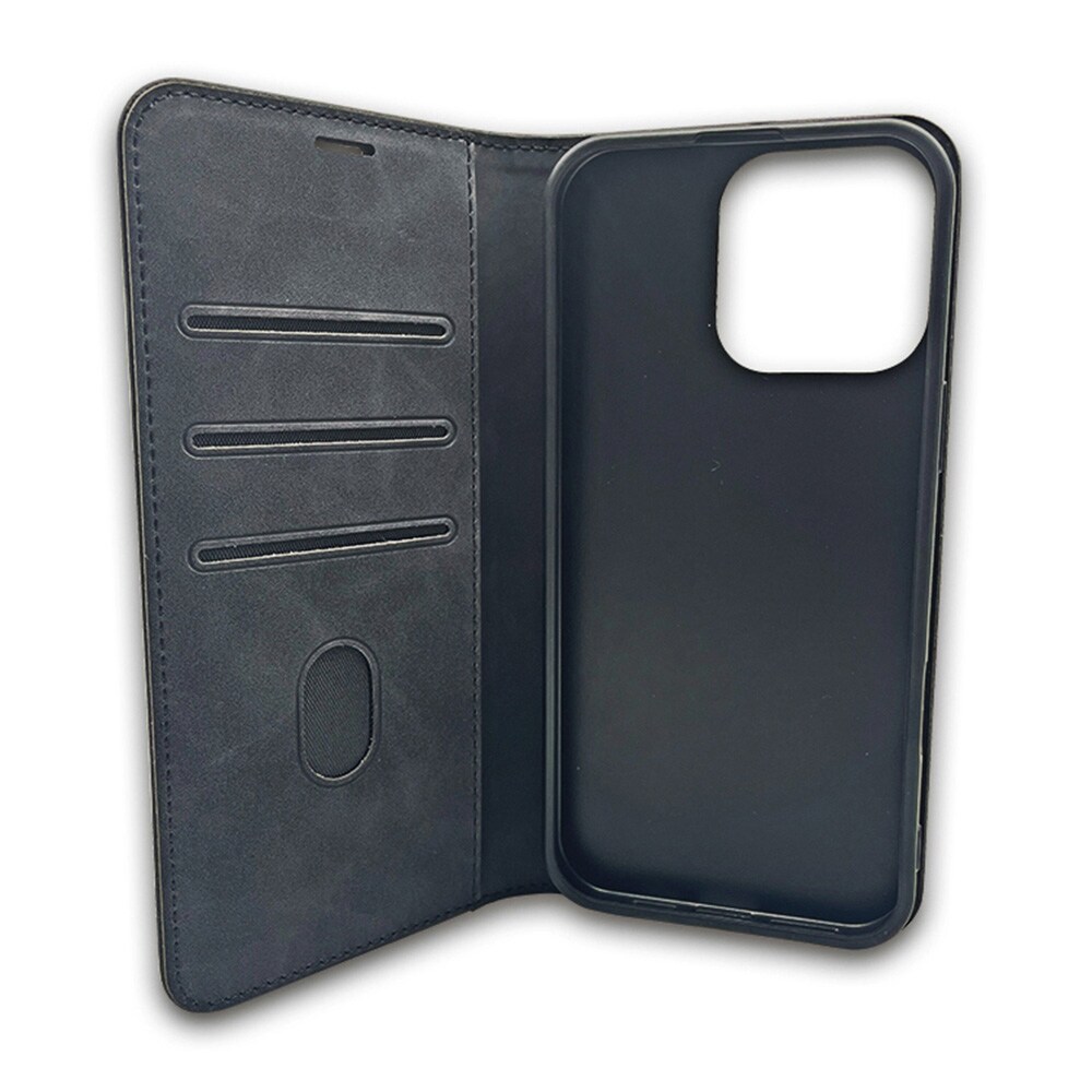 Smart Suede -kotelo iPhone 17/18 Pro Maxille – Svart / Lompakkokotelo / Kääntökotelo
