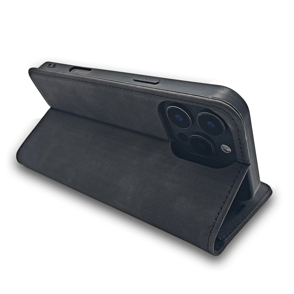 Smart Suede -kotelo iPhone 17/18 Pro Maxille – Svart / Lompakkokotelo / Kääntökotelo