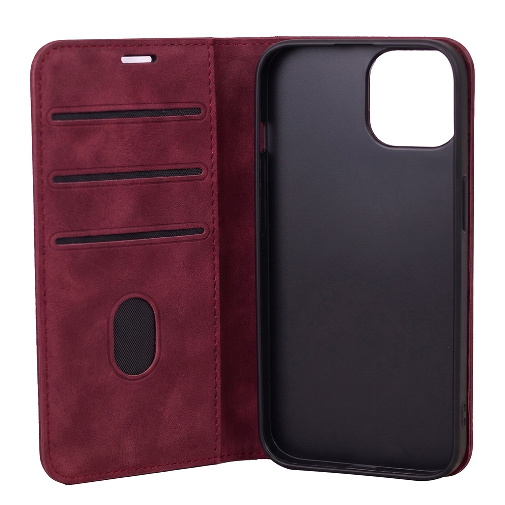 Smart Suede -kotelo iPhone 17/18 Pro Maxille – Punaruskea / Lompakkokotelo / Käännettävä kotelo