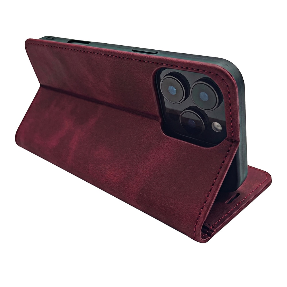 Smart Suede -kotelo iPhone 17/18 Pro Maxille – Punaruskea / Lompakkokotelo / Käännettävä kotelo
