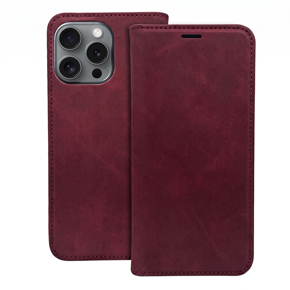 Smart Suede -kotelo iPhone 17/18 Pro Maxille – Punaruskea / Lompakkokotelo / Käännettävä kotelo