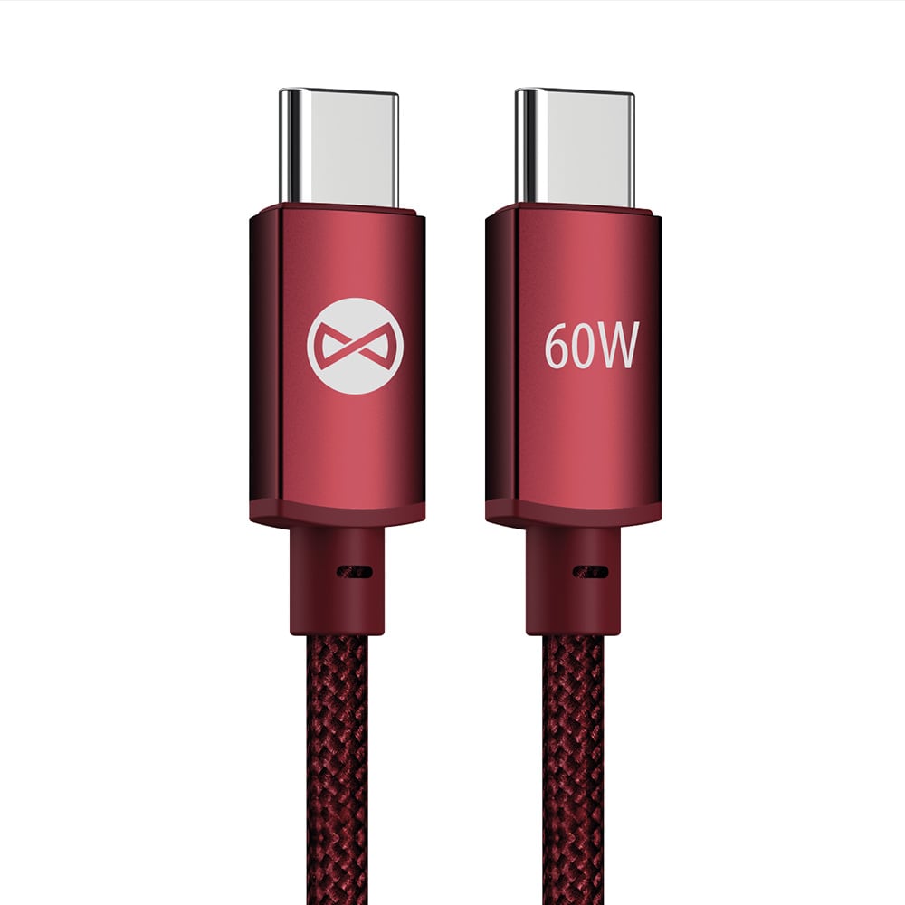 Forever Vibe USB-C-kaapeli 1 m 60 W – Viininpunainen / Pikalatauskaapeli / USB-C-datakaapeli
