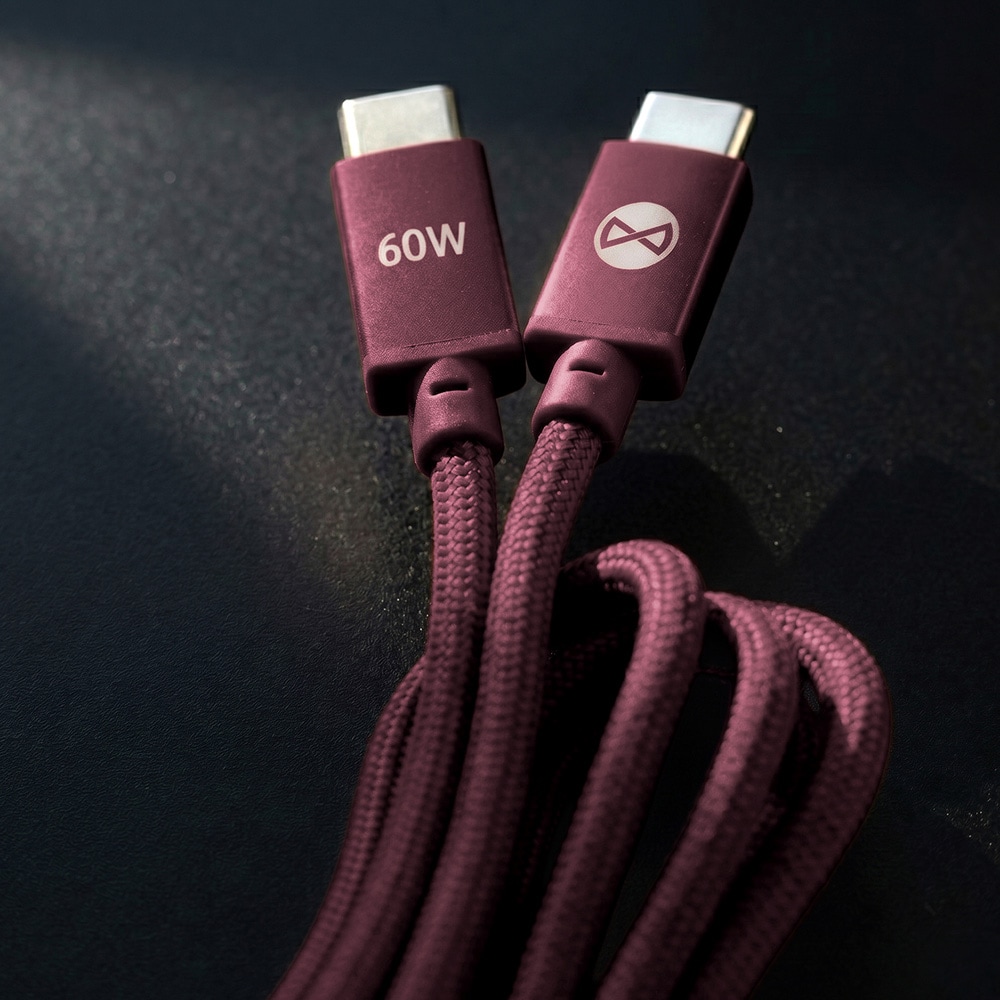 Forever Vibe USB-C-kaapeli 1 m 60 W – Viininpunainen / Pikalatauskaapeli / USB-C-datakaapeli