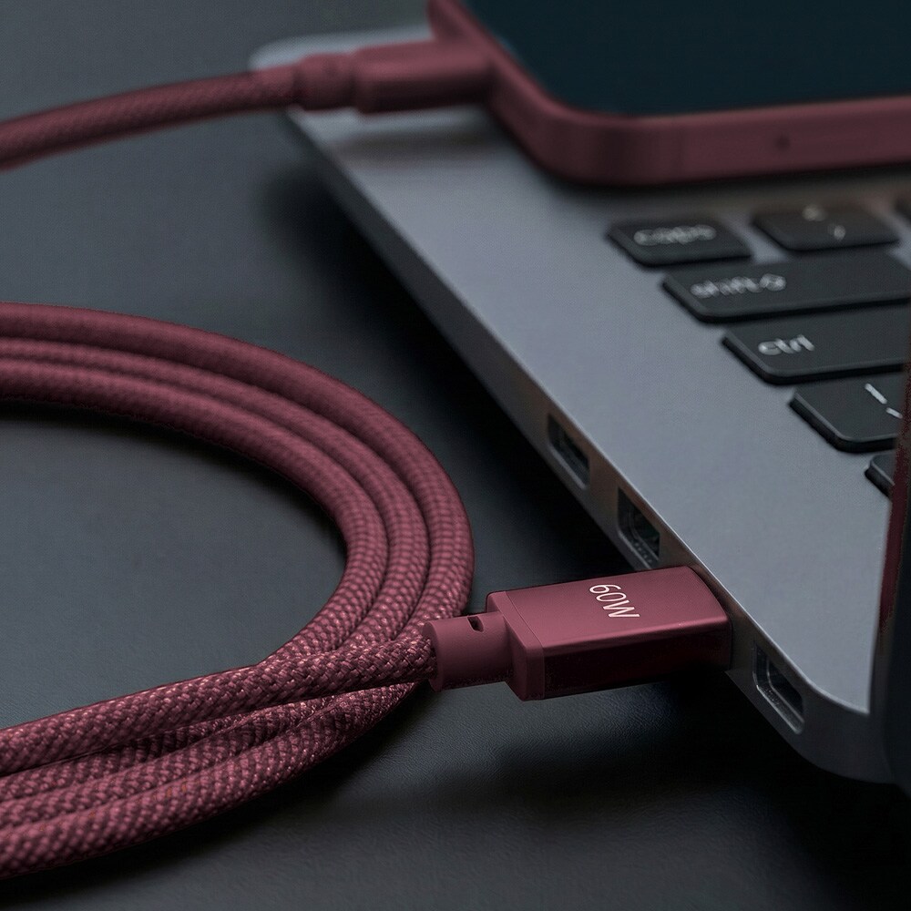 Forever Vibe USB-C-kaapeli 1 m 60 W – Viininpunainen / Pikalatauskaapeli / USB-C-datakaapeli