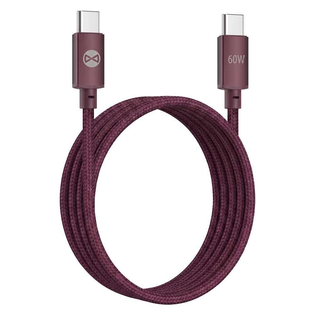 Forever Vibe USB-C-kaapeli 1 m 60 W – Viininpunainen / Pikalatauskaapeli / USB-C-datakaapeli