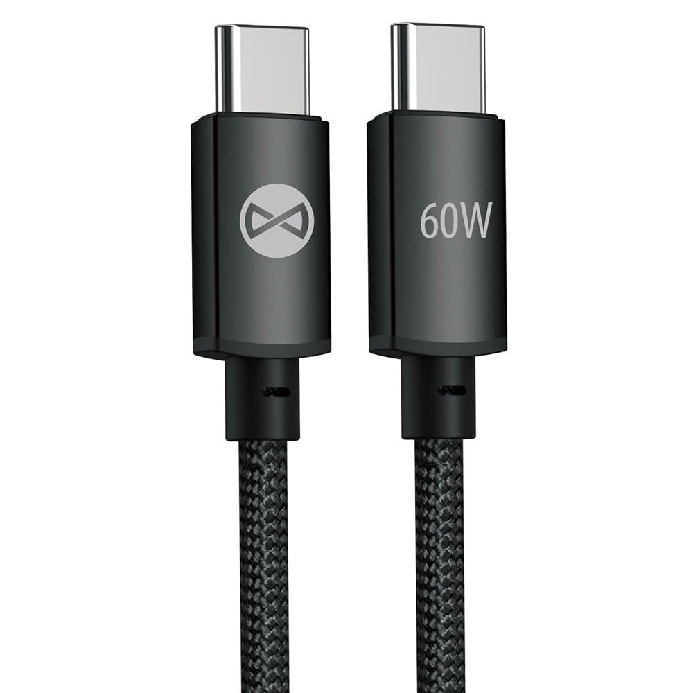 Forever Vibe USB-C-kaapeli 1 m 60 W – Tummanharmaa / Pikalatauskaapeli / USB-C-datakaapeli