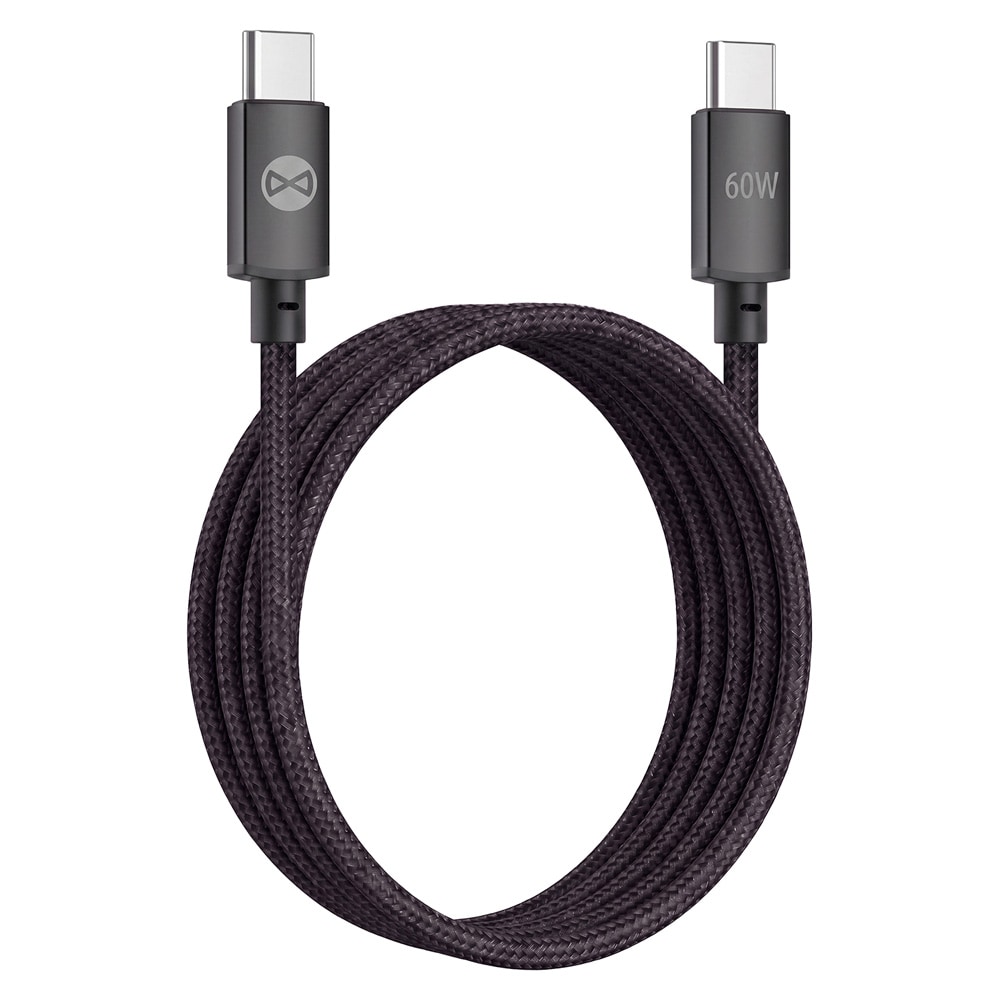Forever Vibe USB-C-kaapeli 1 m 60 W – Tummanharmaa / Pikalatauskaapeli / USB-C-datakaapeli