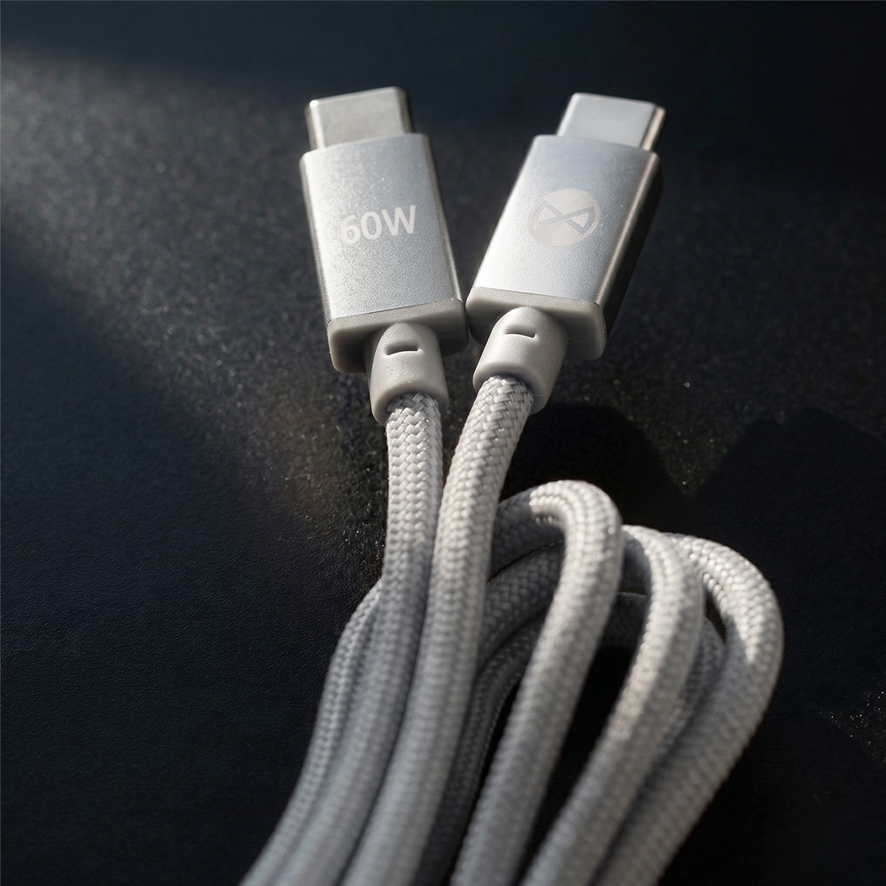 Forever Vibe USB-C-kaapeli 1 m 60 W – hopea / Pikalatauskaapeli / USB-C-tietoliikennekaapeli