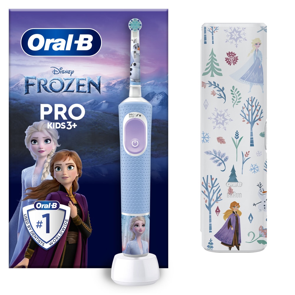 Oral-B Pro Kids Frozen 3+ -matkakakotelo / Lasten sähköhammasharja / Ladattava sähköhammasharja