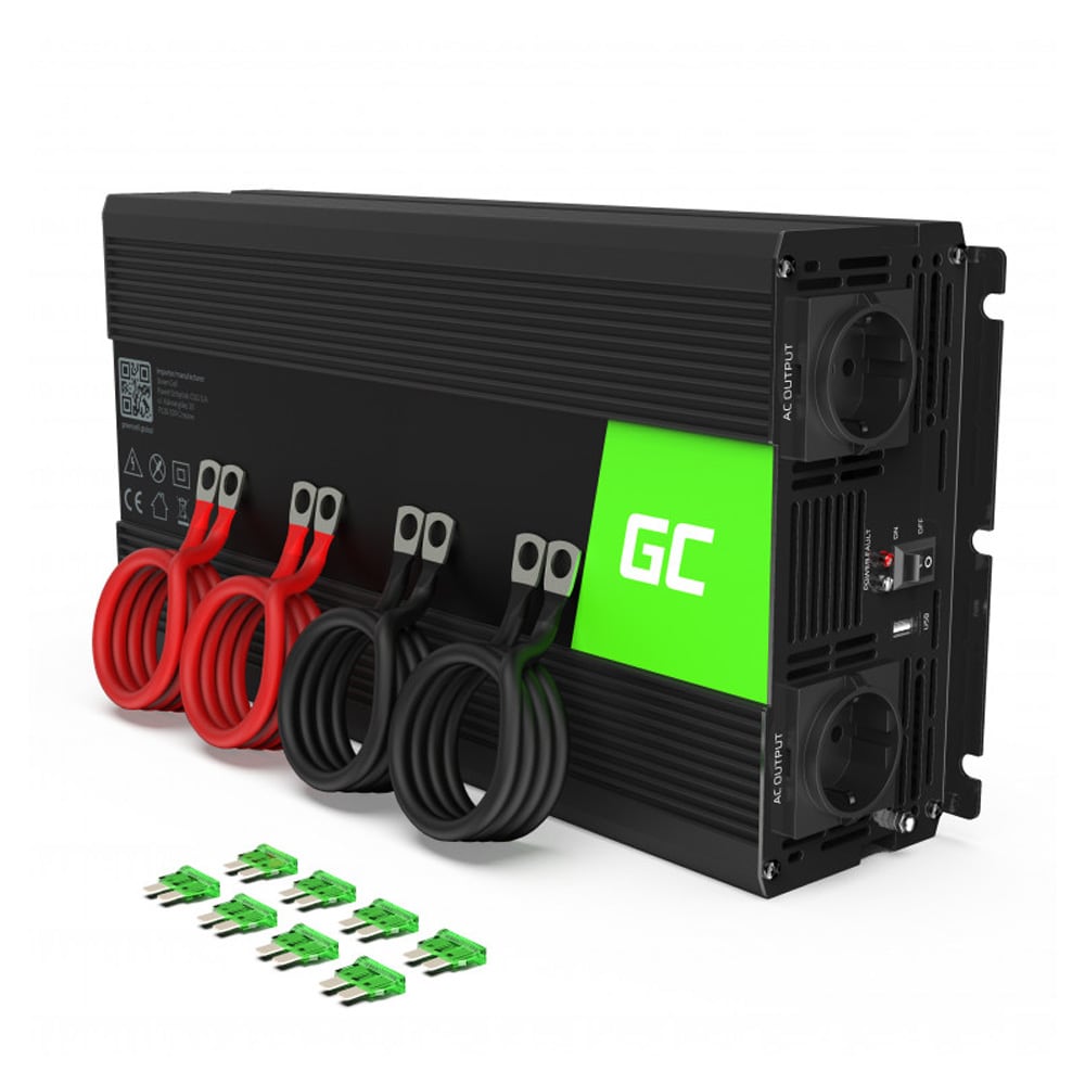 Green Cell INV11 invertteri 12 V–230 V 2000 W / 4000 W – puhdas siniaalto, USB