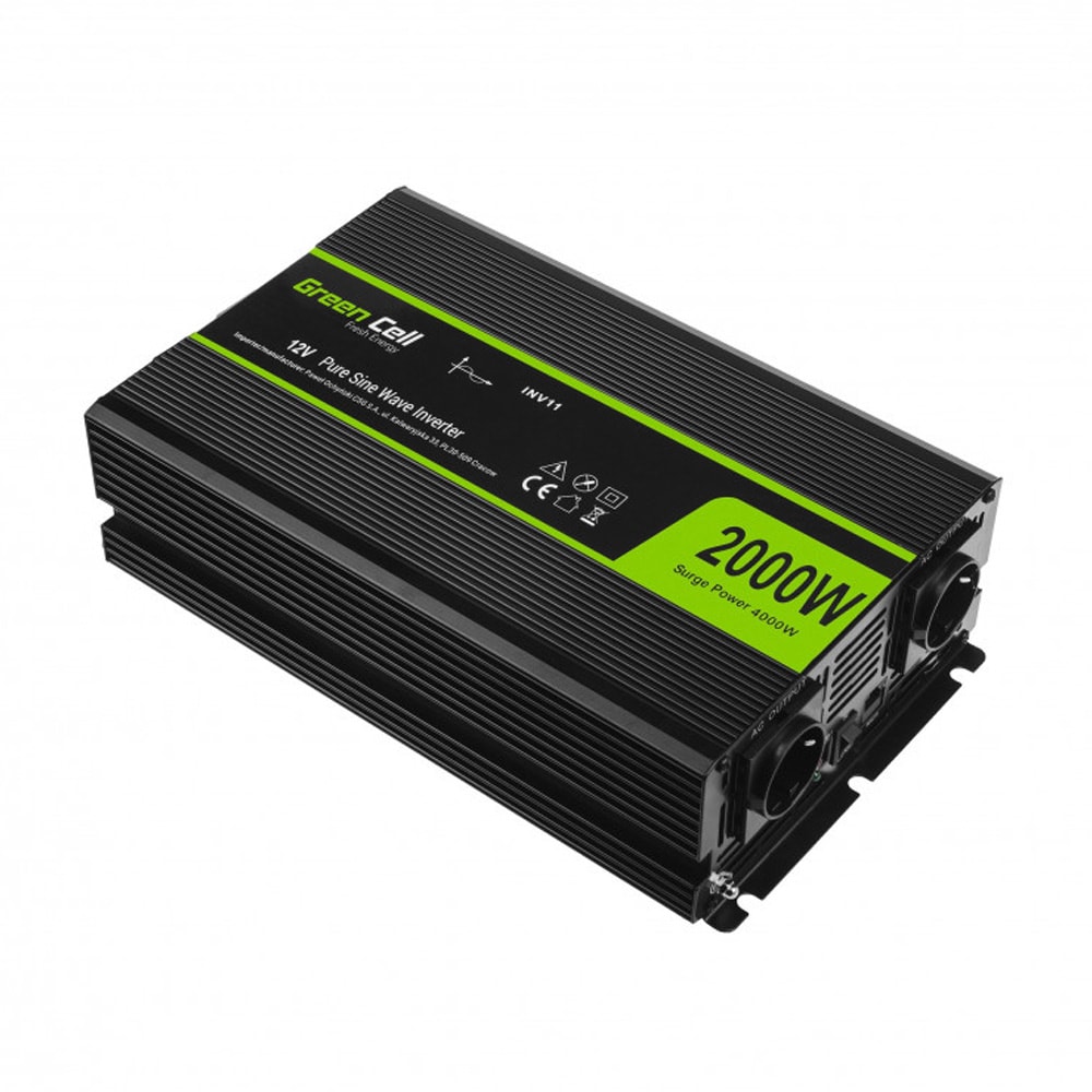 Green Cell -invertteri 12 V – 230 V 2000 W – 4000 W / Puhdas siniaaltoinvertteri / Jännitteenmuunnin