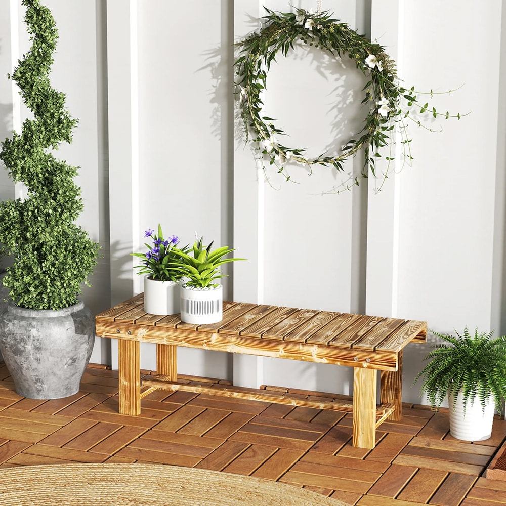 Puinen puutarhapenkki 110x38x35 cm / Massiivipuusta valmistettu ulkopenkki / Kahden hengen penkki