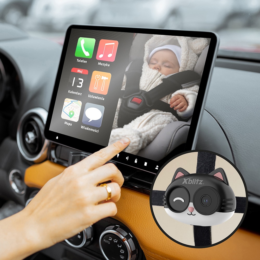 Xblitz Coco Car -vauvamonitori autoon, CarPlay-sovittimella / Vauvakamera / Takaistuinkamera