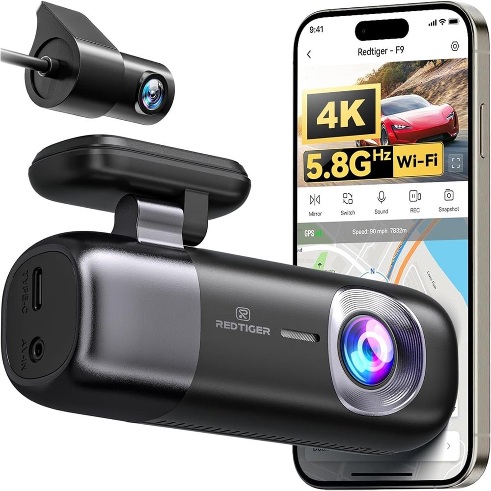 Redtiger F9 4K Dual -autokamera 2160p/1080p GPS:llä ja WiFillä
