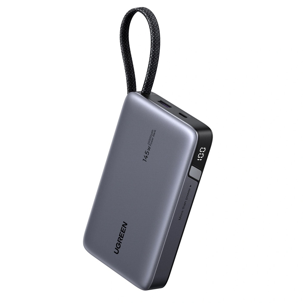 Ugreen Powerbank PB551 20000mAh 145W QC + PD – Harmaa / Kannettavan tietokoneen powerbank / Powerbank, jossa on kaapeli