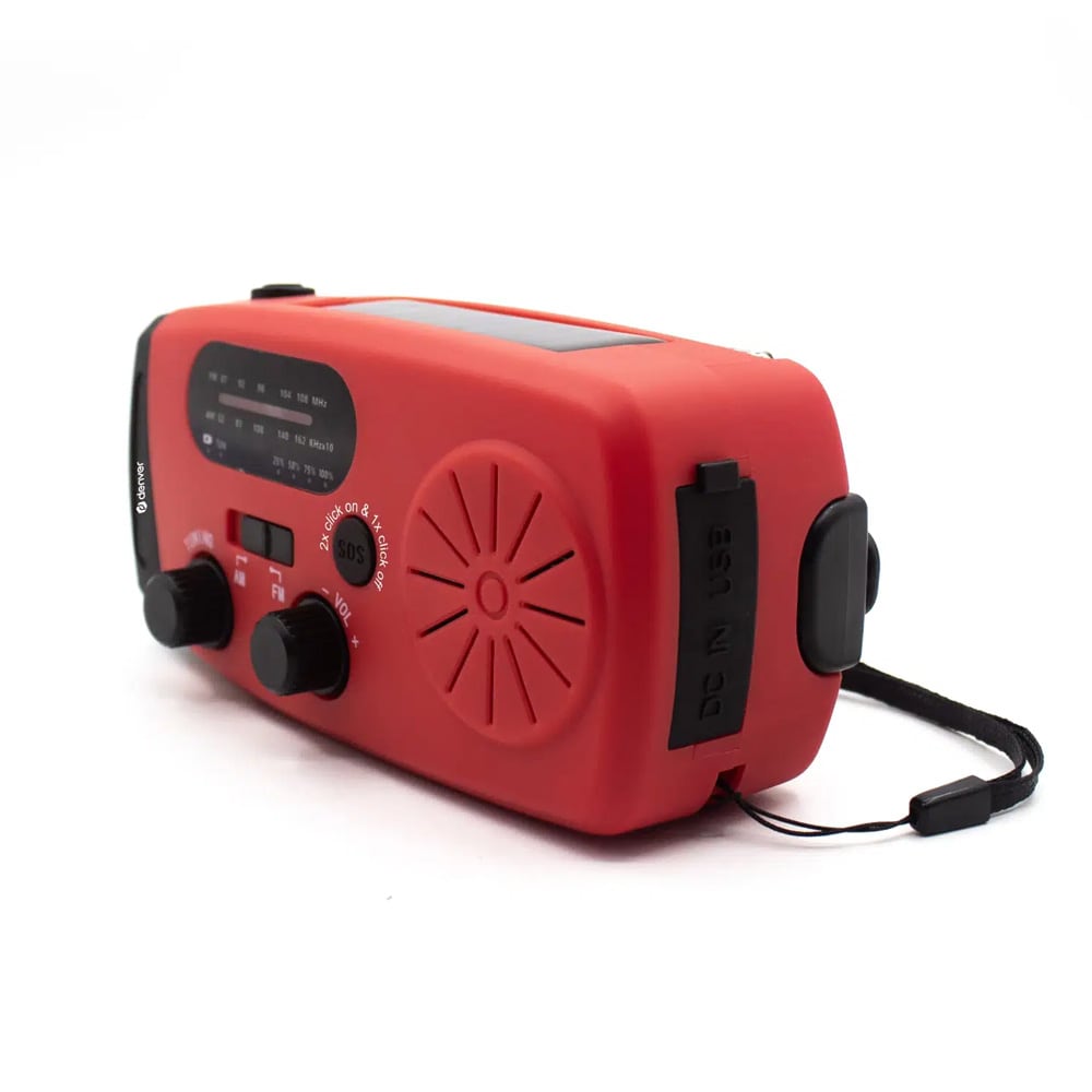 Denver SCR-2007 Käsikäyttöinen radio, jossa aurinkopaneelilataaminen / Hätäradio SOS-toiminnolla / 2000 mAh:n powerbank