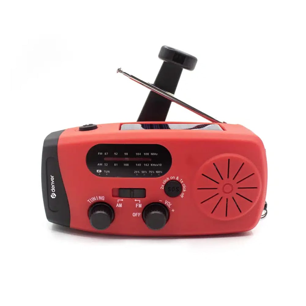 Denver SCR-2007 Käsikäyttöinen radio, jossa aurinkopaneelilataaminen / Hätäradio SOS-toiminnolla / 2000 mAh:n powerbank