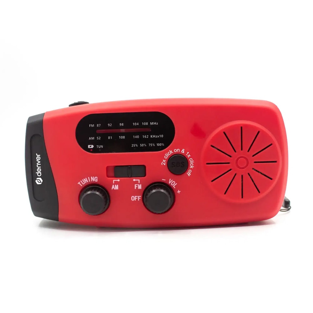 Denver SCR-2007 Käsikäyttöinen radio, jossa aurinkopaneelilataaminen / Hätäradio SOS-toiminnolla / 2000 mAh:n powerbank