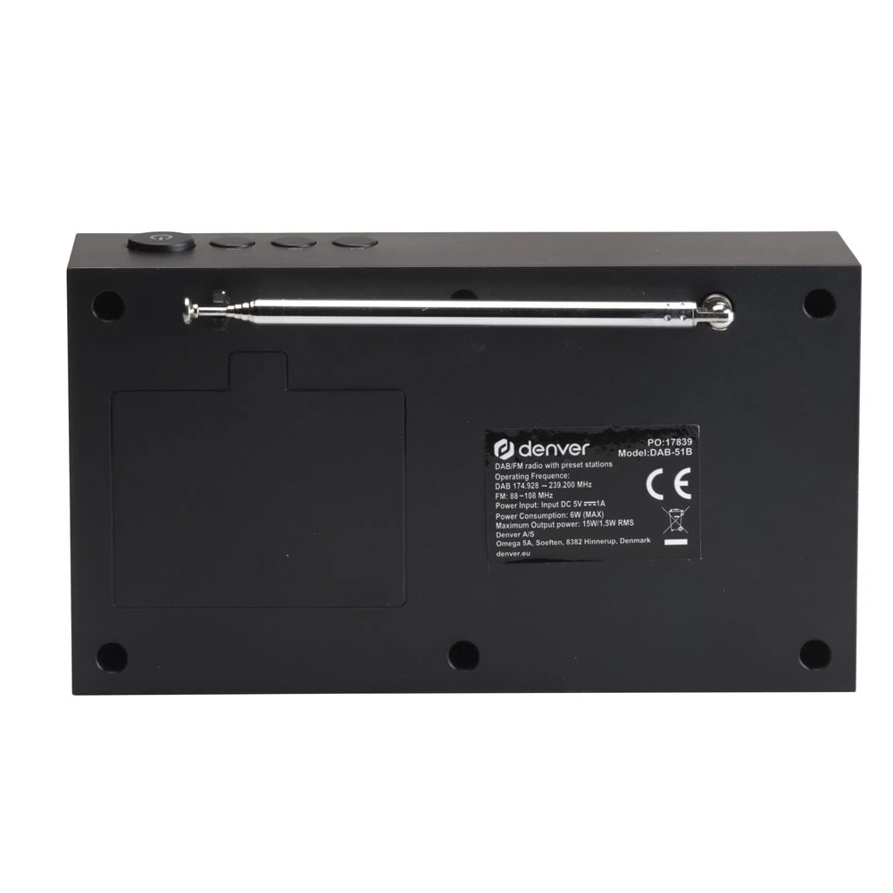 Denver DAB-51B DAB+/FM-radio – Svart / Herätyskello, jossa on kaksi herätystä / DAB-radio, jossa on 40 pikavalintaa