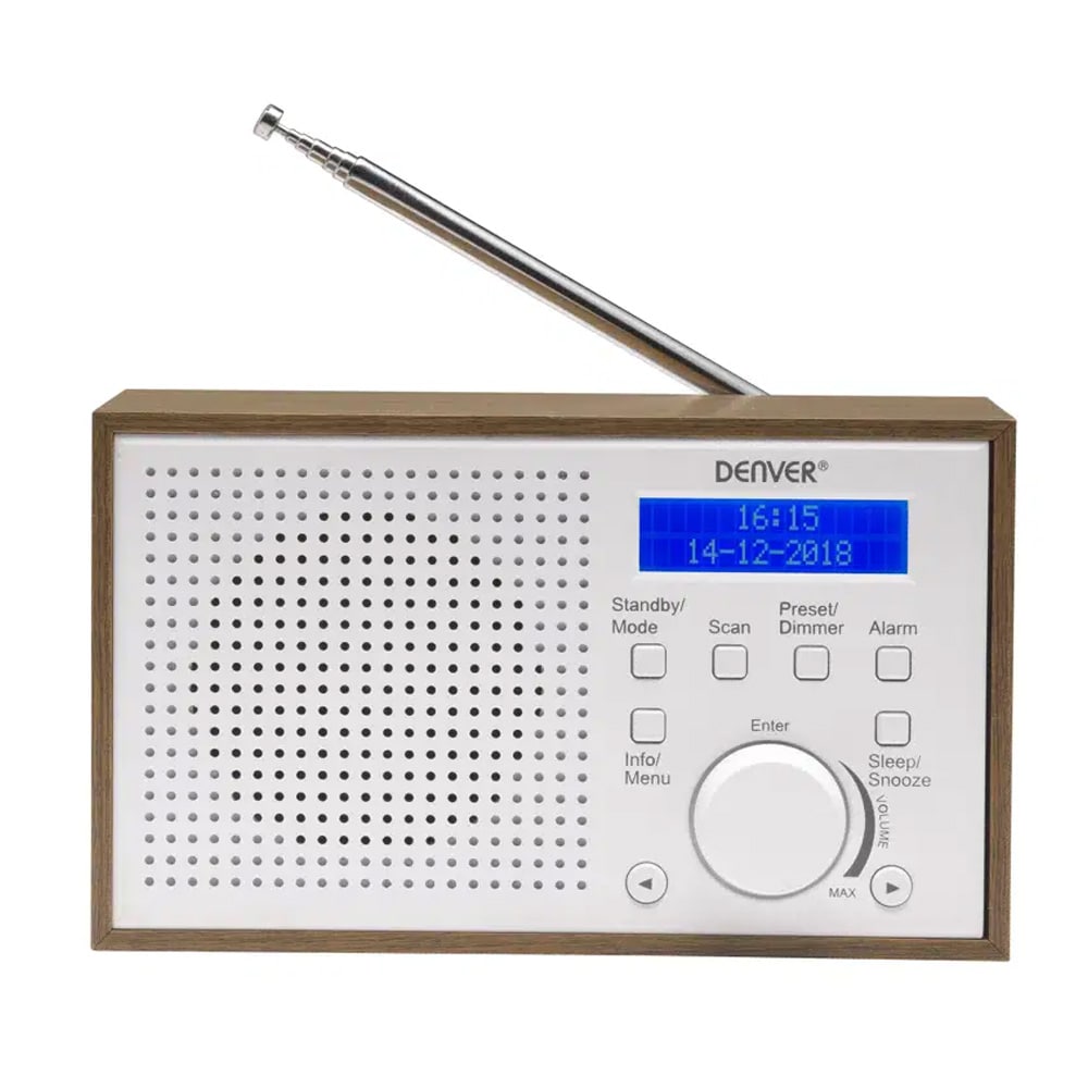 Denver DAB-46DW Kannettava DAB/FM-radio herätyskellolla ja LCD-näytöllä – Valkoinen