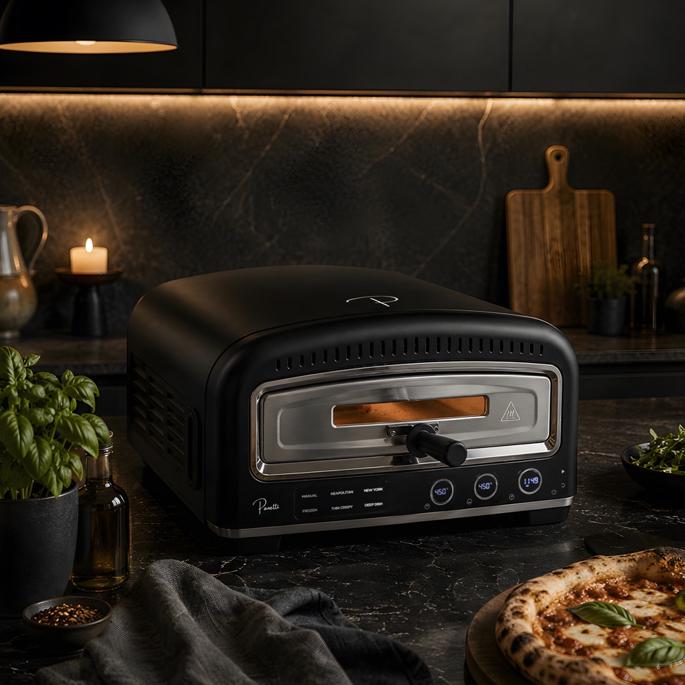 Panetti Pizzetta Pro sähköinen pizzauuni – 450 °C, pyörivä pizzakivi, 6 paisto-ohjelmaa