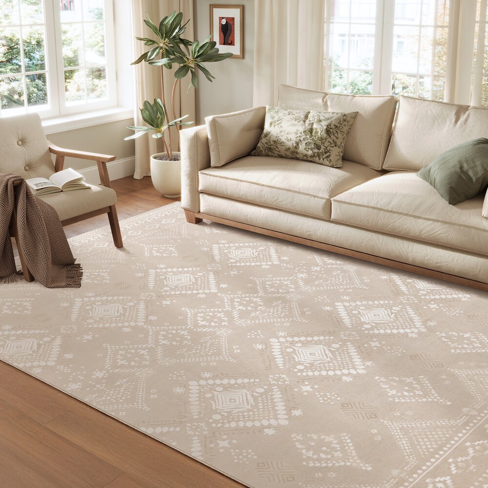 Tvättbar matta i bohostil 200x290 cm - Beige