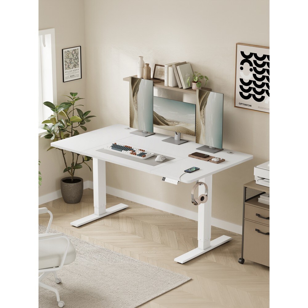 Elektriskt höj- och sänkbart skrivbord med kabellåda och USB-C 140x80 cm - Vit