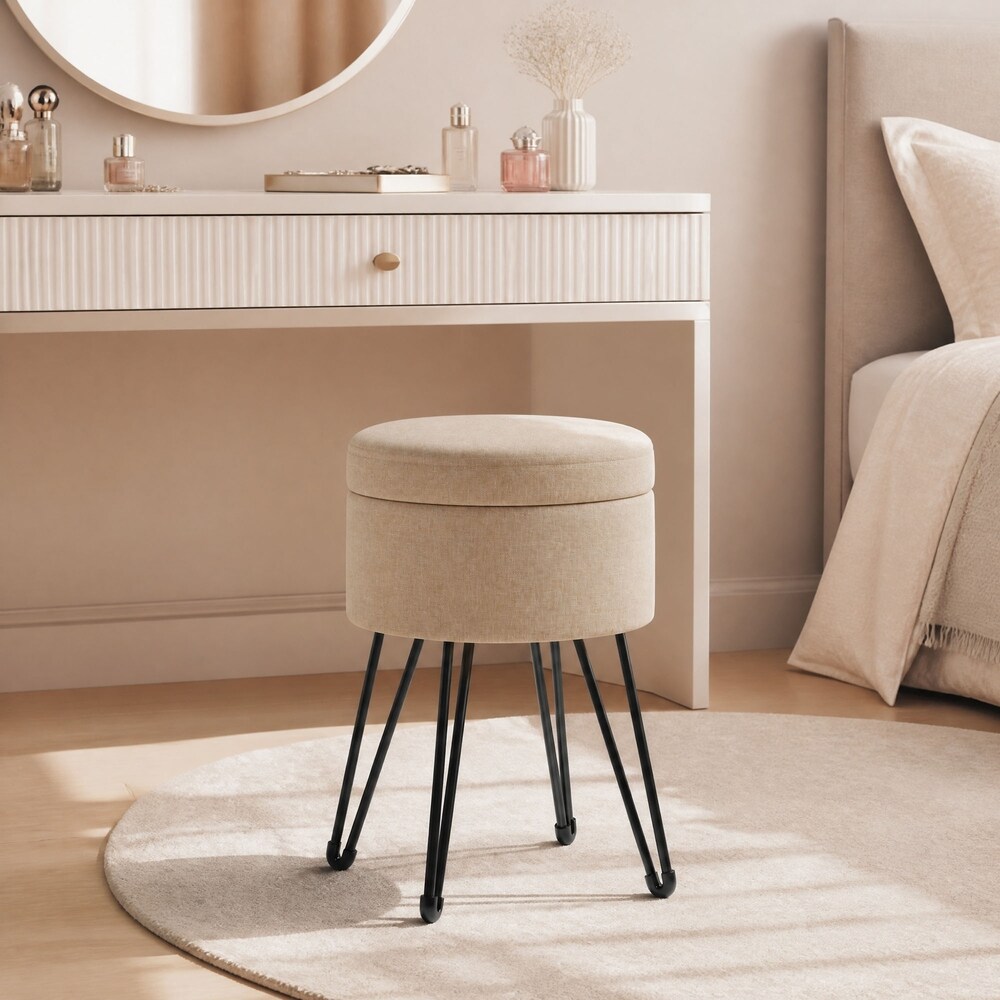 Sittpuff med förvaring och bricka - Ljusbeige
