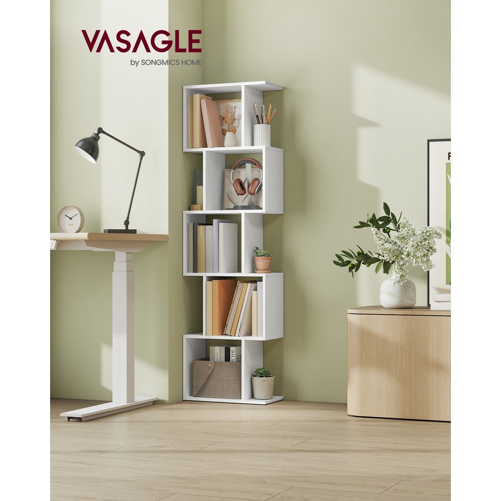 S-formad bokhylla med 5 hyllplan 40x160 cm - Vit