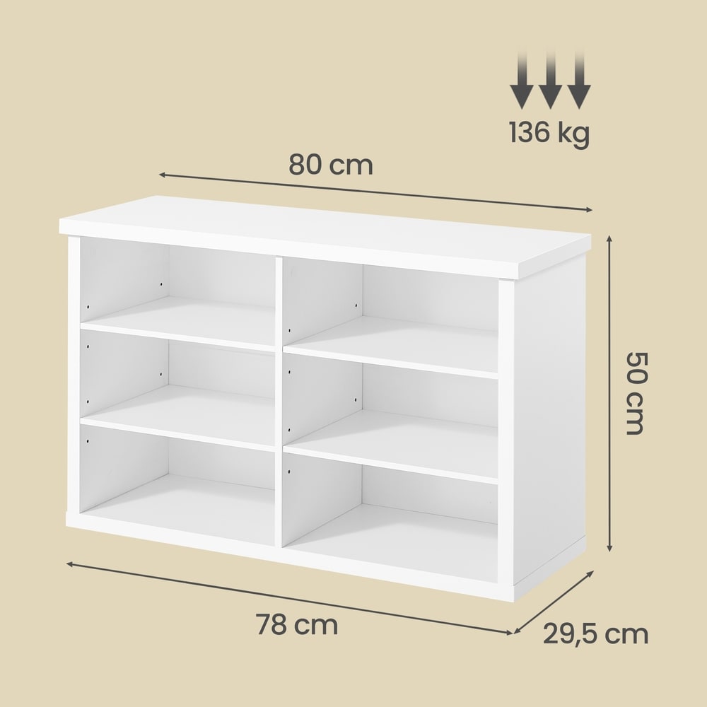 Kenkäpenkki säilytystilalla 80 cm – Valkoinen, 6 lokeroa, säädettävät hyllyt