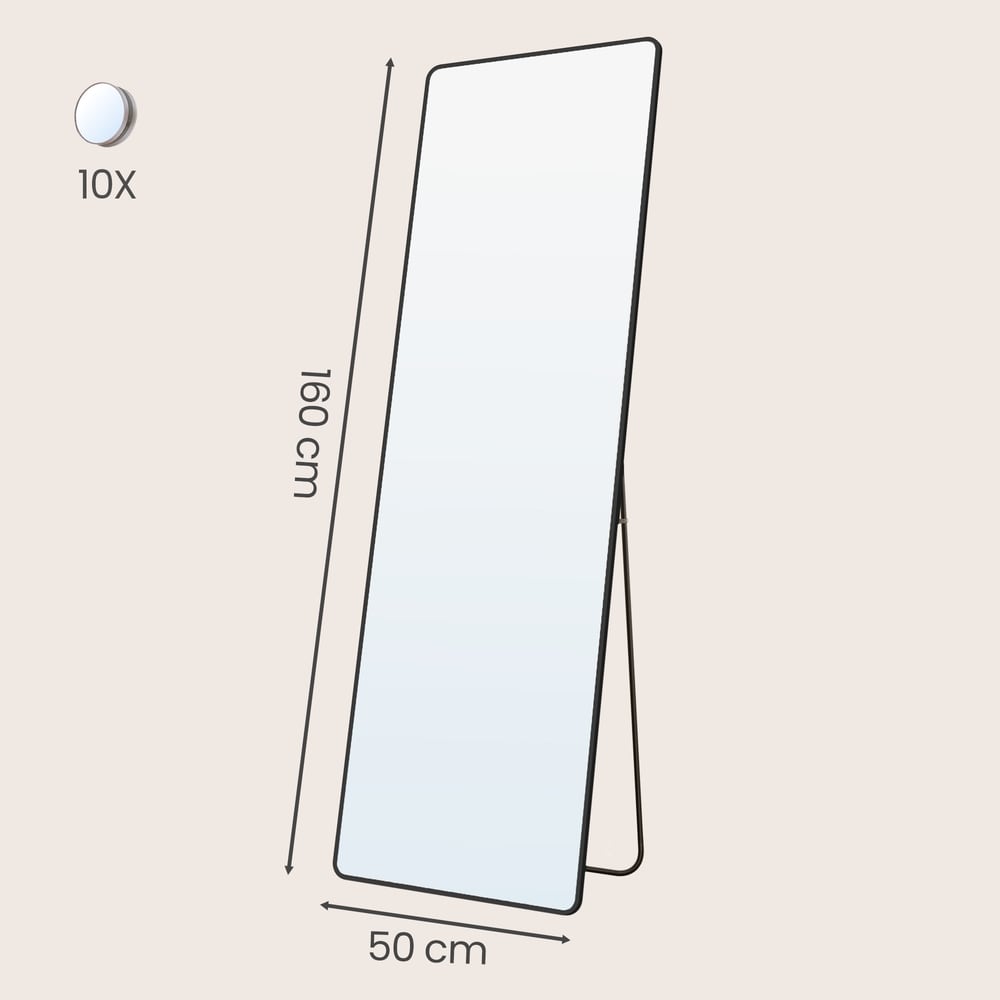 Kokovartalopeili suurennuspeilillä 160 x 50 cm – Musta, lattia- ja seinäpeili