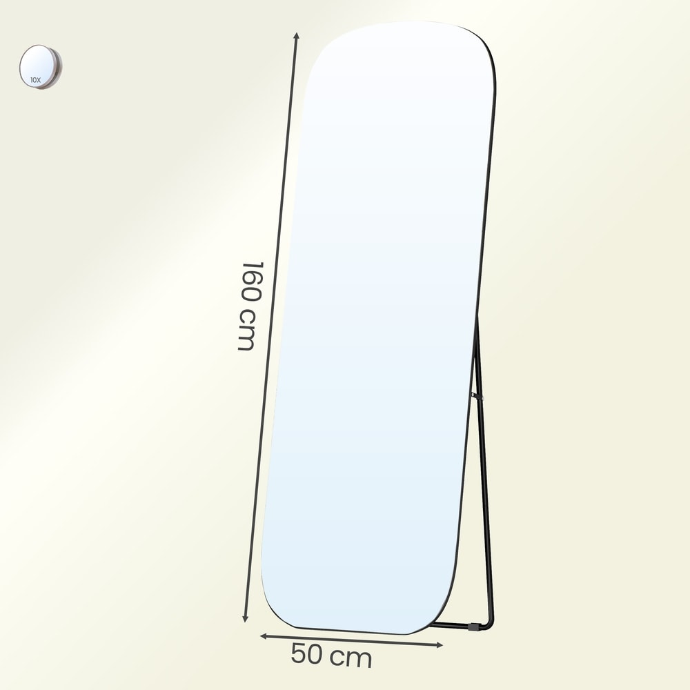 Kokovartalopeili 160 x 50 cm suurennuspeilillä – Musta lattiapeili, pyöristetyt kulmat
