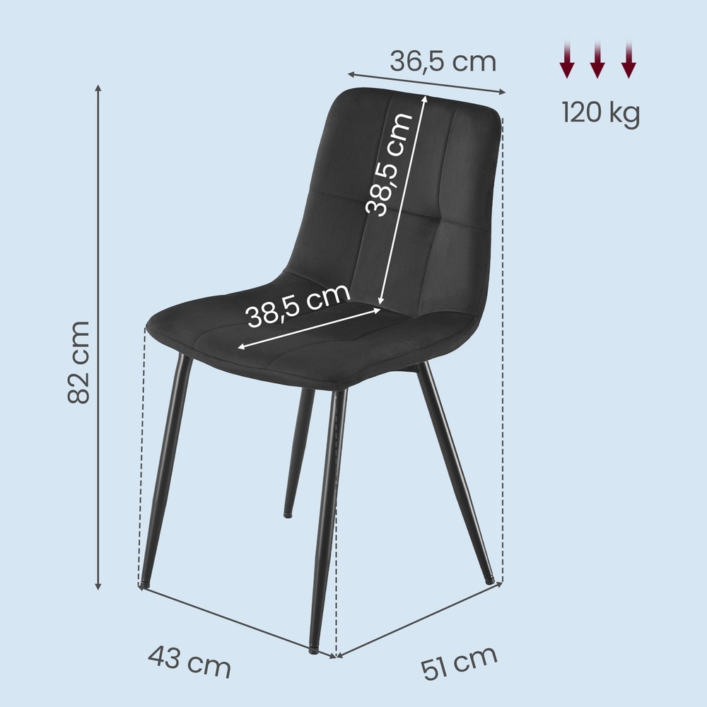 Ruokapöydän tuolit 4 kpl, musta sametti, pehmustetut, 43x51x82 cm – KDC080BH01