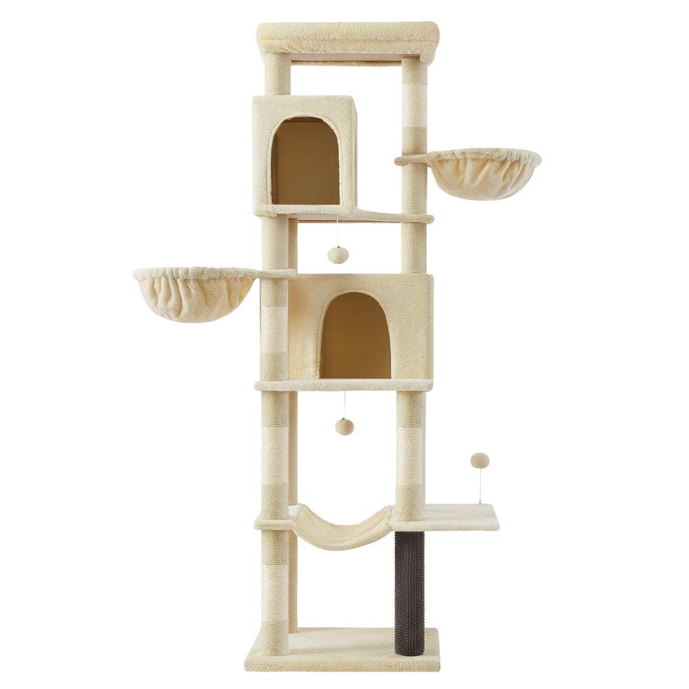 Stort klösträd XXL med 2 kattbon och 2 hängmattor 190 cm - Beige