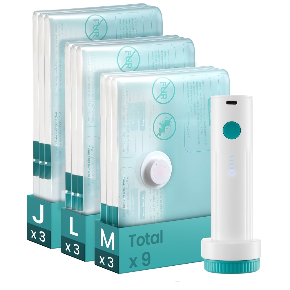 Vakuumpåsar för kläder med elektrisk pump 9-pack