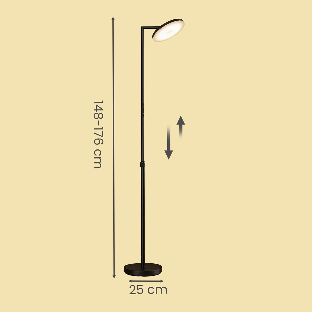 LED-lattiavalaisin, korkeussäädettävä 148–176 cm, himmennettävä, kaukosäädin – musta