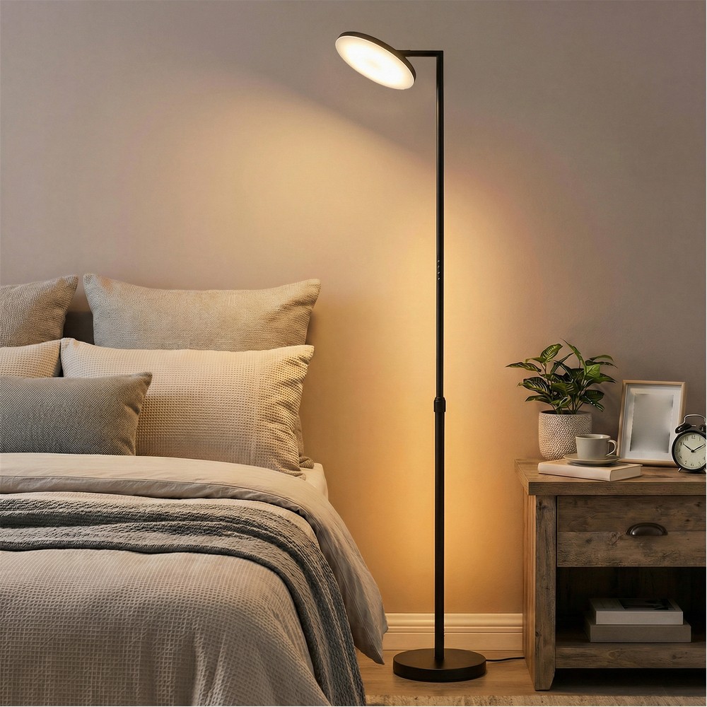 LED-lattiavalaisin, korkeussäädettävä 148–176 cm, himmennettävä, kaukosäädin – musta