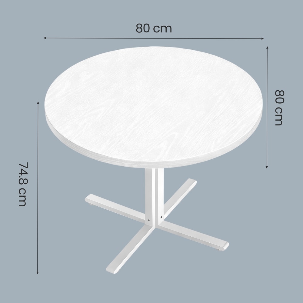 Pyöreä ruokapöytä 80 cm, valkoinen, 2–4 hengelle, teräsjalat, 80 x 74,8 cm