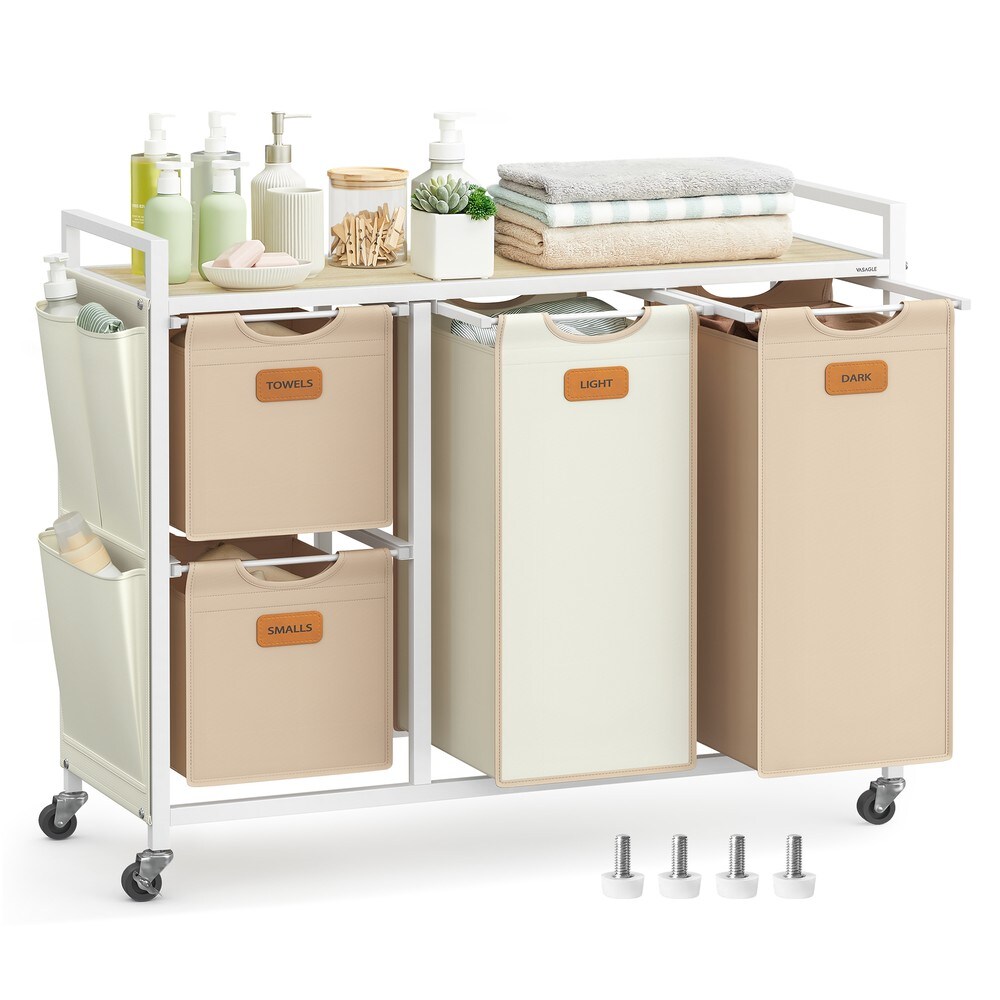Tvättkorg på hjul med hylla 150L - Beige