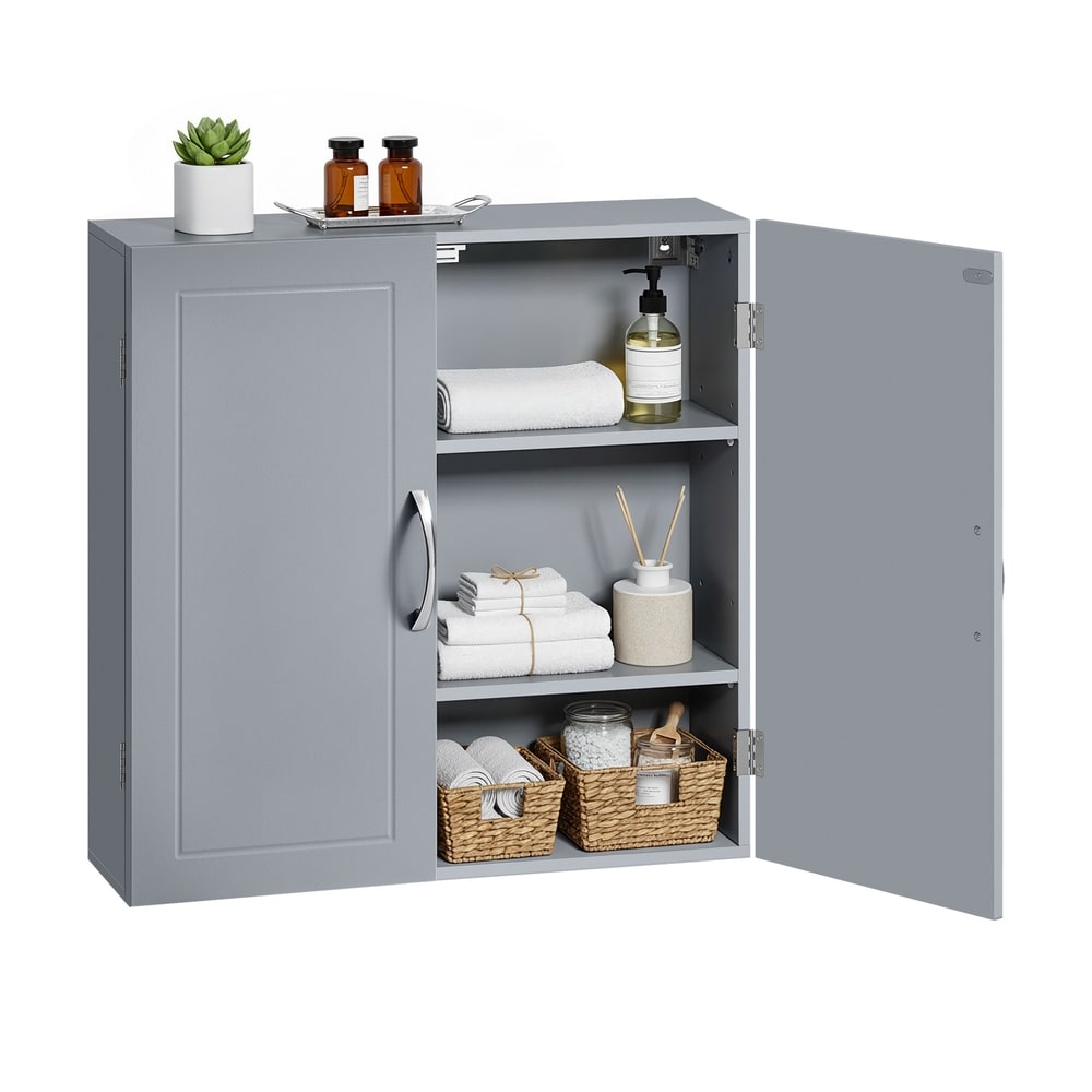 Kylpyhuoneen seinäkaappi 60 × 18 × 60 cm, 2 ovea, säädettävät hyllyt, kyyhkynharmaa
