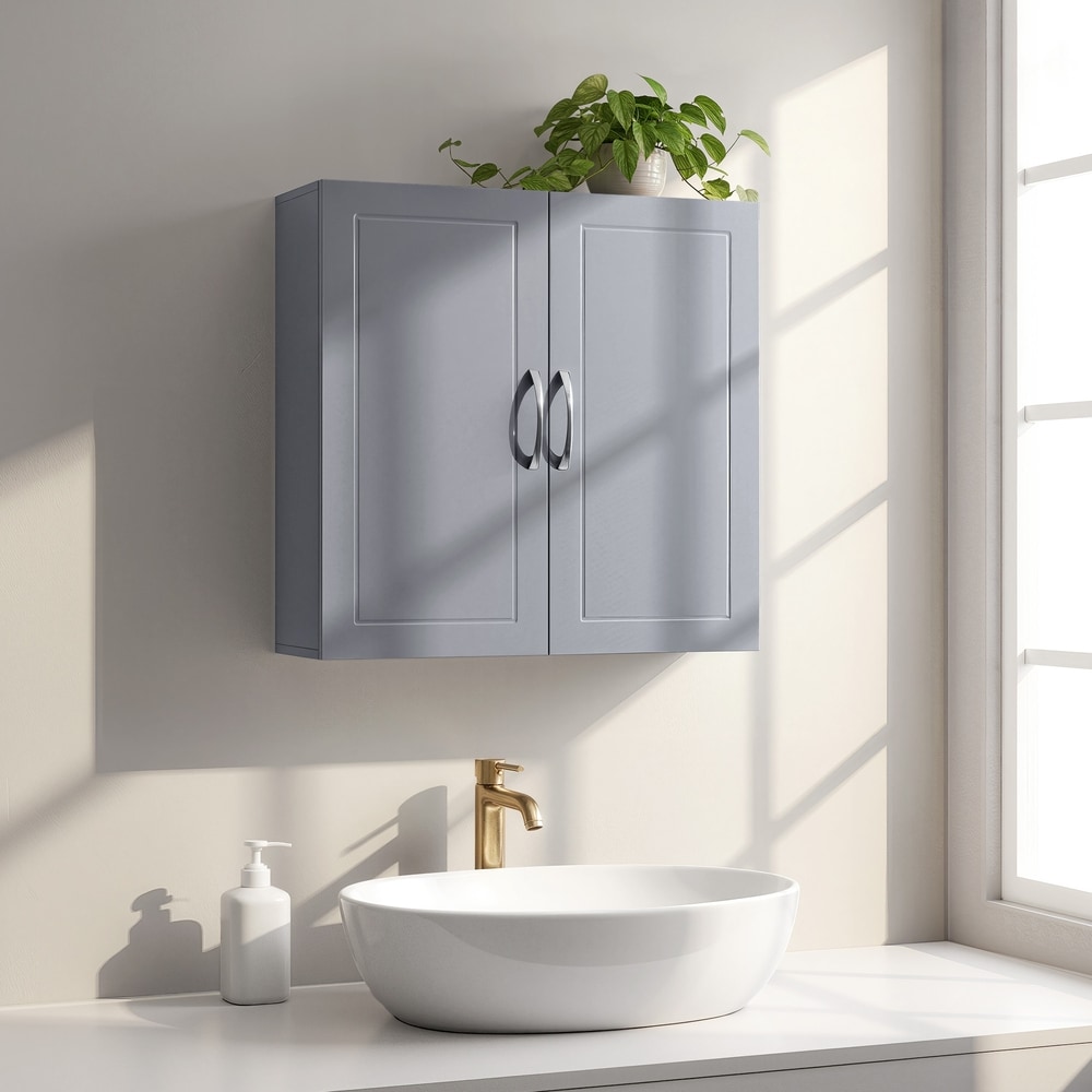 Kylpyhuoneen seinäkaappi 60 × 18 × 60 cm, 2 ovea, säädettävät hyllyt, kyyhkynharmaa