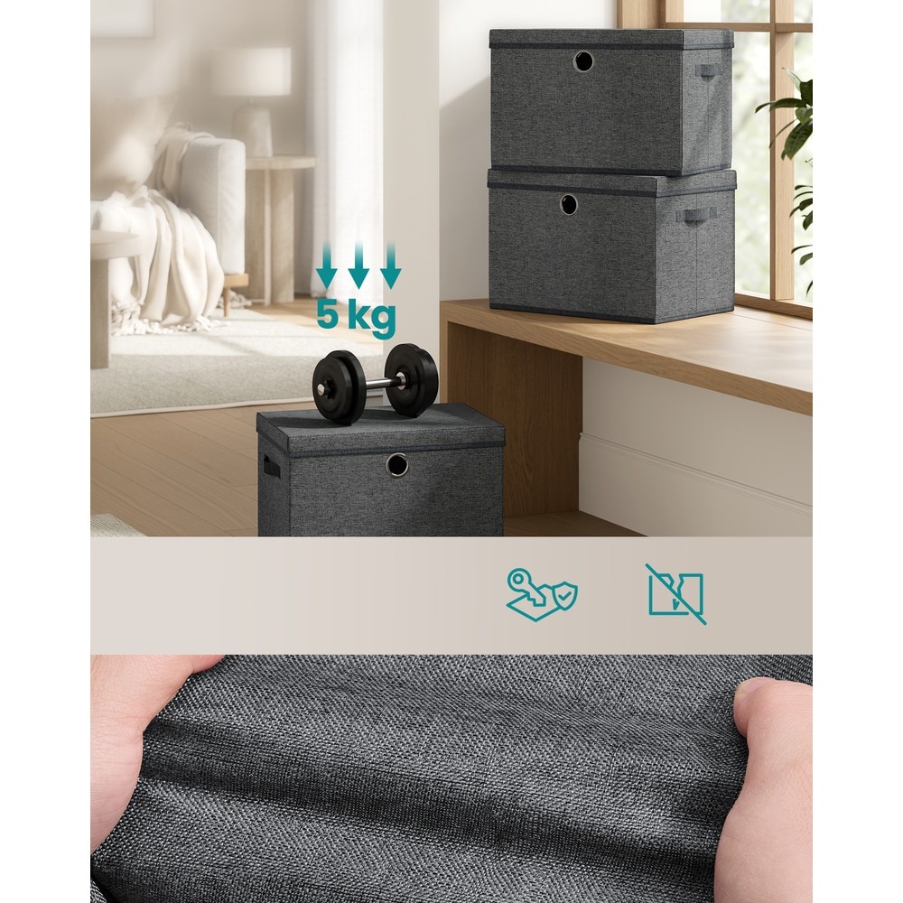 Stapelbara förvaringslådor i tyg med lock 3-pack - Grå