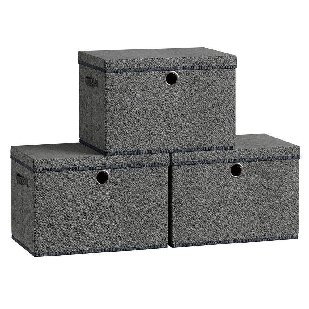 Stapelbara förvaringslådor i tyg med lock 3-pack - Grå