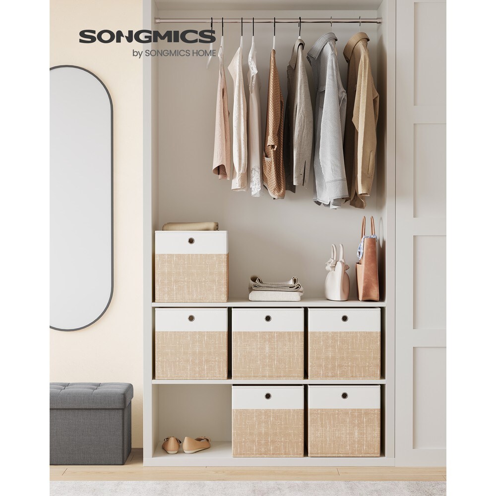 Hopfällbara förvaringslådor i tyg med handtag 6-pack - Sandbeige