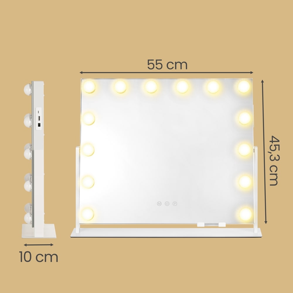 Meikkipeili, jossa on 14 LED-valoa / Himmennettävä pöytäpeili / Kosmetiikkapeili, jossa on USB-lataus