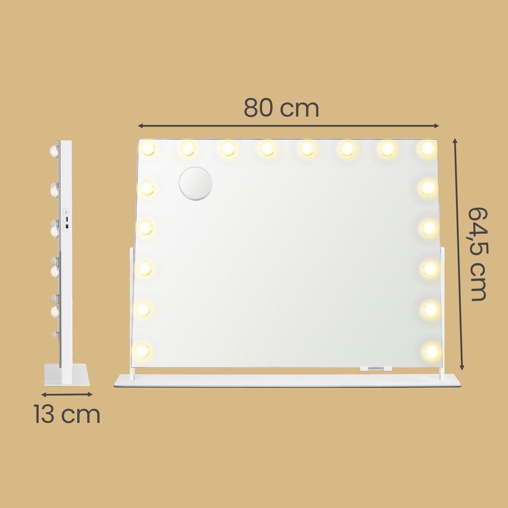 Meikkipeili, jossa on 18 LED-valoa / Suuri pöytäpeili valaistuksella / Kosmetiikkapeili, jossa on USB-liitäntä