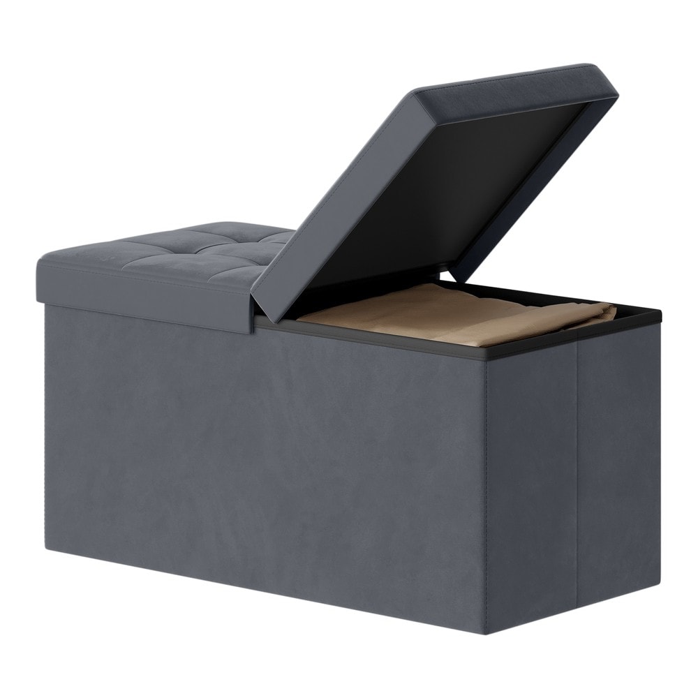 Taitettava säilytysrahi 76 cm – Samettinen säilytyspenkki, 89 l, liuskekivenharmaa