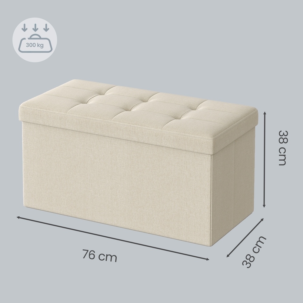Kokoontaitettava istuinpenkki, jossa säilytystilaa / Säilytyspenkki 76 cm / Valkoinen istuinpuffi, jossa väliseinä