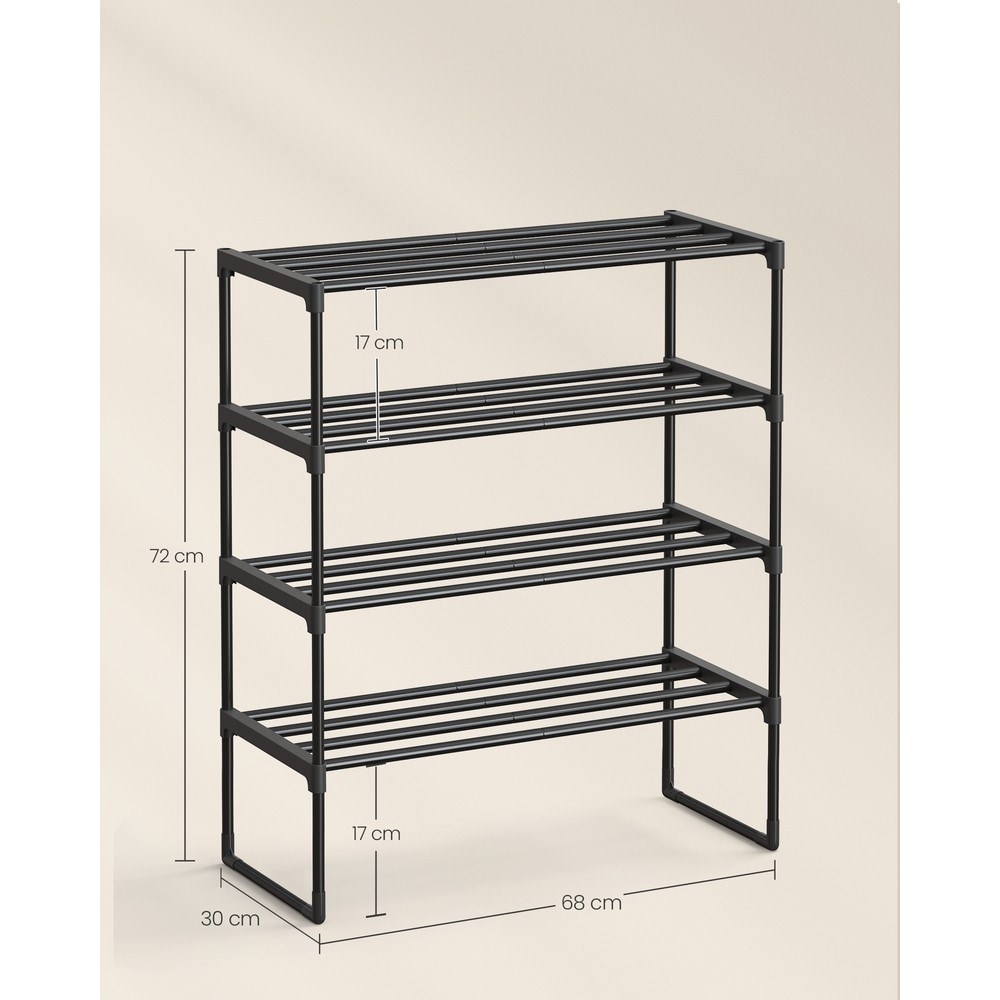 4-hyllyinen metallinen kenkäteline / Svart kenkäteline 68 cm / Pinottava kenkäteline eteiseen