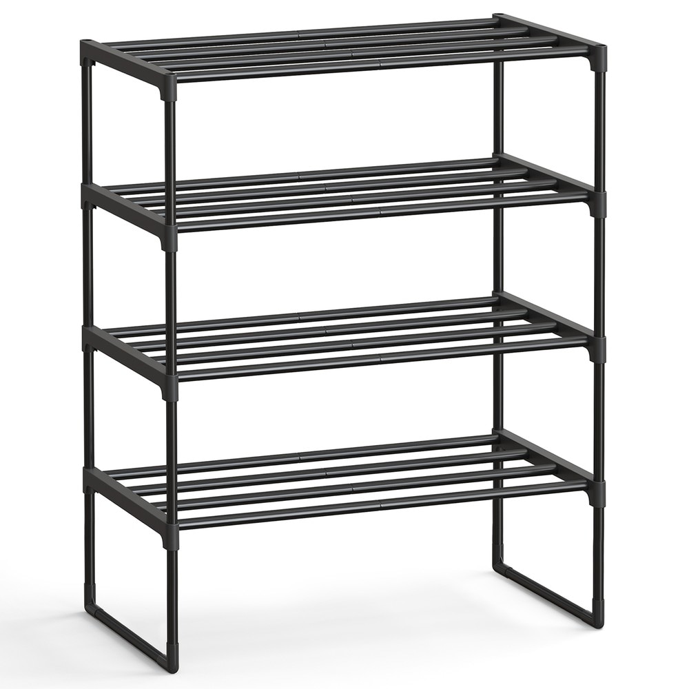 4-hyllyinen metallinen kenkäteline / Svart kenkäteline 68 cm / Pinottava kenkäteline eteiseen